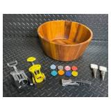 Bobby Flay Wooden Bowl with Corkscrews & Wine Accessories