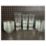 Bubble Pattern Glassware Set - Tall Tumbler Glasses & Nesting Bowls, Clear Glass