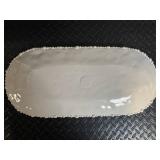 Beatriz Ball Beaded Edge Oval Bowl - White Ceramic with 2 Utensils
