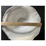 Beatriz Ball Beaded Edge Oval Bowl - White Ceramic with 2 Utensils