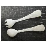 Beatriz Ball Beaded Edge Oval Bowl - White Ceramic with 2 Utensils