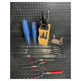 Wooden Knife Block Set with Knives, Scissors, Skewers, Forks & Cups