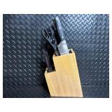 Wooden Knife Block Set with Knives, Scissors, Skewers, Forks & Cups