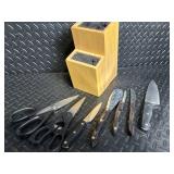 Wooden Knife Block Set with Knives, Scissors, Skewers, Forks & Cups