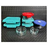 Pyrex Glass Storage Containers with Turquoise Lids - Assorted Sizes