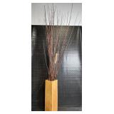Wooden Rectangular Vase with Dried Twigs