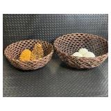 Woven Basket Set - 2 Round Baskets with Pinecones & White Spiky Decor Balls