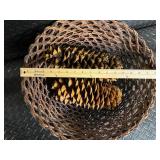 Woven Basket Set - 2 Round Baskets with Pinecones & White Spiky Decor Balls