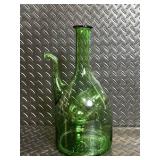 Green Glass Decanter with Long Neck & Curved Side Spout