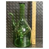 Green Glass Decanter with Long Neck & Curved Side Spout
