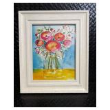 Framed Watercolor Floral Bouquet in Glass Vase