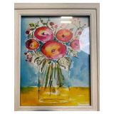 Framed Watercolor Floral Bouquet in Glass Vase