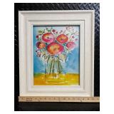 Framed Watercolor Floral Bouquet in Glass Vase