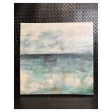 Abstract Seascape Canvas Painting - Turquoise Ocean Horizon, 18x18 in