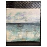 Abstract Seascape Canvas Painting - Turquoise Ocean Horizon, 18x18 in