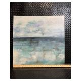 Abstract Seascape Canvas Painting - Turquoise Ocean Horizon, 18x18 in