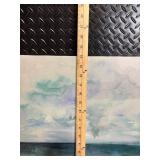 Abstract Seascape Canvas Painting - Turquoise Ocean Horizon, 18x18 in