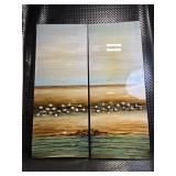 Seascape Diptych Painting on Wood Panels - Beach & Pebble Shore (2-Panel)