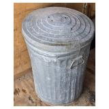 Galvanized Metal Trash Can with Lid - One Handle is Taped On