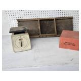 Hanson Utility Scale, Kendall Milk Filters Box, and Kraut Cutter