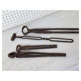 Lot of Blacksmithing Tools Including Tongs and Hardy Tool