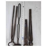 Lot of Blacksmithing Tools Including Tongs and Hardy Tool