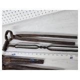 Lot of Blacksmithing Tools Including Tongs and Hardy Tool