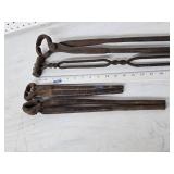 Lot of Blacksmithing Tools Including Tongs and Hardy Tool