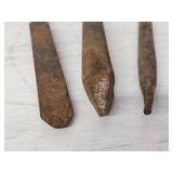 Old Blacksmith Tools including Flat Chisel, Point Chisel, and Round Chisel