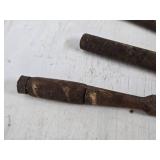 Old Blacksmith Tools including Flat Chisel, Point Chisel, and Round Chisel