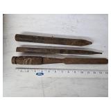 Old Blacksmith Tools including Flat Chisel, Point Chisel, and Round Chisel