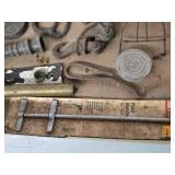 Assortment of Vintage Hardware Items including Hooks, Nozzle, and Paint Blender