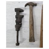 Set of Vintage Hand Tools Including Level and Tri Square, Planer, Hammer, and More