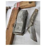 Set of Vintage Hand Tools Including Level and Tri Square, Planer, Hammer, and More