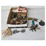 Box of Assorted Keys, Shoe Hanger, and Miscellaneous Items.