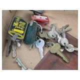 Box of Assorted Keys, Shoe Hanger, and Miscellaneous Items.