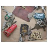 Box of Assorted Keys, Shoe Hanger, and Miscellaneous Items.