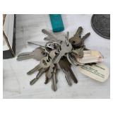 Box of Assorted Keys, Shoe Hanger, and Miscellaneous Items.