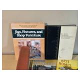 Lot of DIY and Home Improvement Books including "Jigs, Fixtures, and Shop Furniture," "Tiny Homes: Simple Shelter," and Popular Science Skill Books.