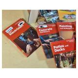 Lot of DIY and Home Improvement Books including "Jigs, Fixtures, and Shop Furniture," "Tiny Homes: Simple Shelter," and Popular Science Skill Books.