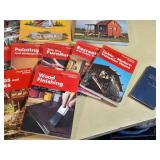 Lot of DIY and Home Improvement Books including "Jigs, Fixtures, and Shop Furniture," "Tiny Homes: Simple Shelter," and Popular Science Skill Books.
