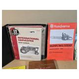 Collection of Farm and Equipment Manuals and Brochures including International Harvester Shop Manual and Husqvarna Chainsaw Manual