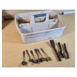 Oxford Silver Plate Co. and Deerfield Silver Plate Spoons, Chisels, and Utility Tote