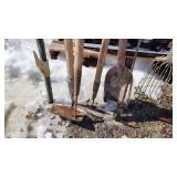 Lot of Garden Tools Including Shovels, Hoes, and Fork