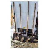 Lot of 4 Shovels with Wooden Handles