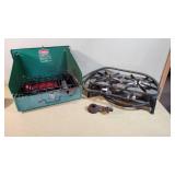 Coleman Camping Stove and Vintage Double Burner Cast Iron Stove
