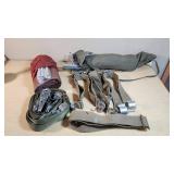 Old Tent or Shelter, Poles, Stakes, and Straps