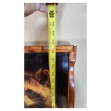 Wooden Clock Gun Rack with Raccoon Picture and Gun Sleeves