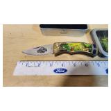 Fighter Plus Folding Knife with Deer Design and Tin Box