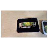 Fighter Plus Folding Knife with Deer Design and Tin Box